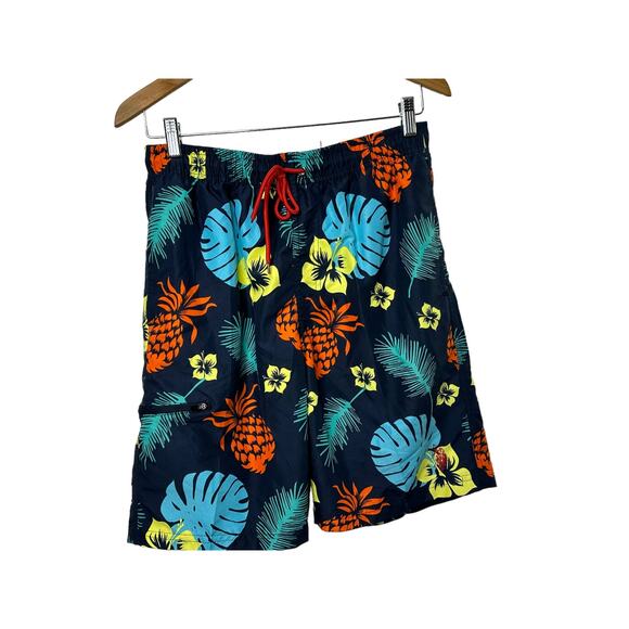 US Polo Assn Navy Blue Tropical Lined Swim Trunks Men's Size Medium - Picture 2 of 7